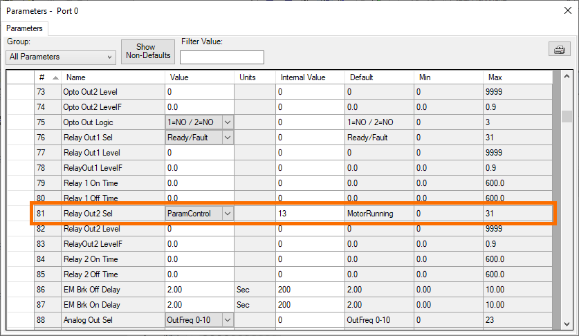 PowerFlex 525 - "81" Relay Out2 Sel Parameter Setting