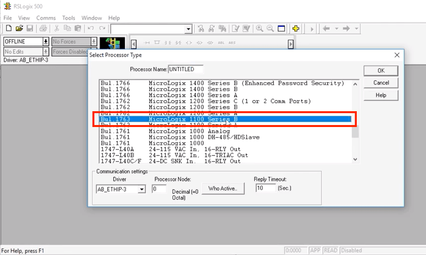 Creating RSLogix 500 Emulator Environment, Going Online, Connecting to PLC