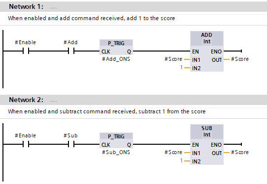 Writing code to Add and Subtract the score