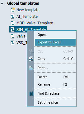 Export Template to Excel