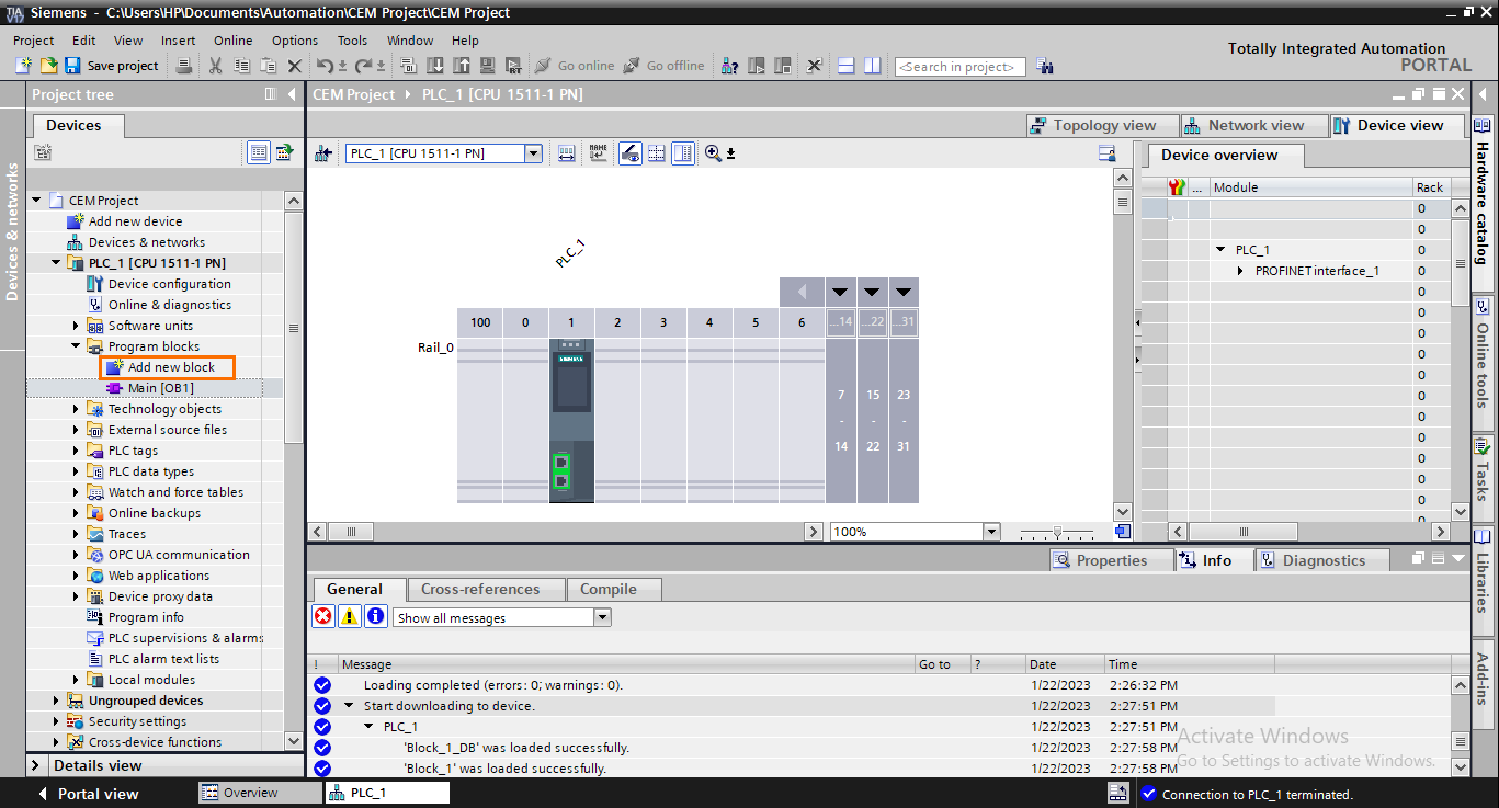 Figure 2 - Siemens PLC Programming | Configuration of a New TIA Portal Project