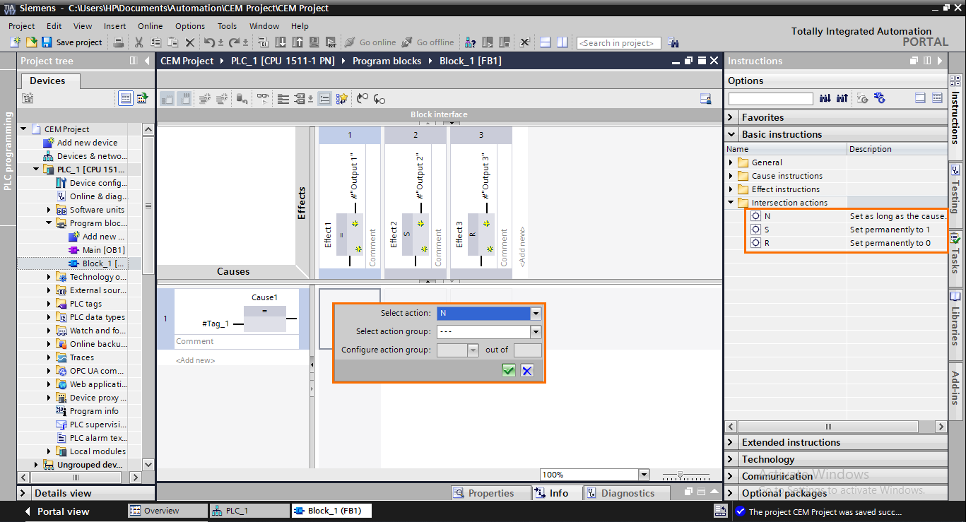 Figure 11 - Siemens PLC Programming | Creating a New Intersection Action in TIA Portal