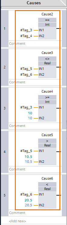 Figure 7 - Siemens PLC Programming | Cause Instructions Examples - Comparator Operations