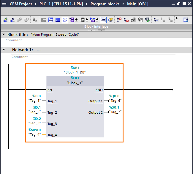 Figure 15 - Siemens PLC Programming | Using a CEM Block in TIA Portal