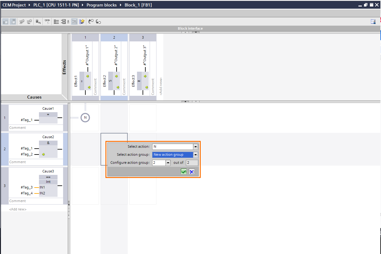 Figure 12 - Siemens PLC Programming | Creating a New Action Group