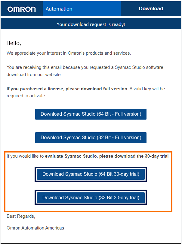 Figure 4 - Omron Sysmac Studio Download | Email Link to Download Sysmac Studio