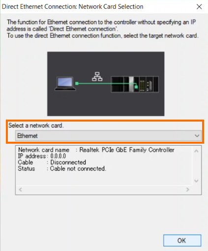 Figure 18 - Omron Sysmac Studio Download | Network Card Selection