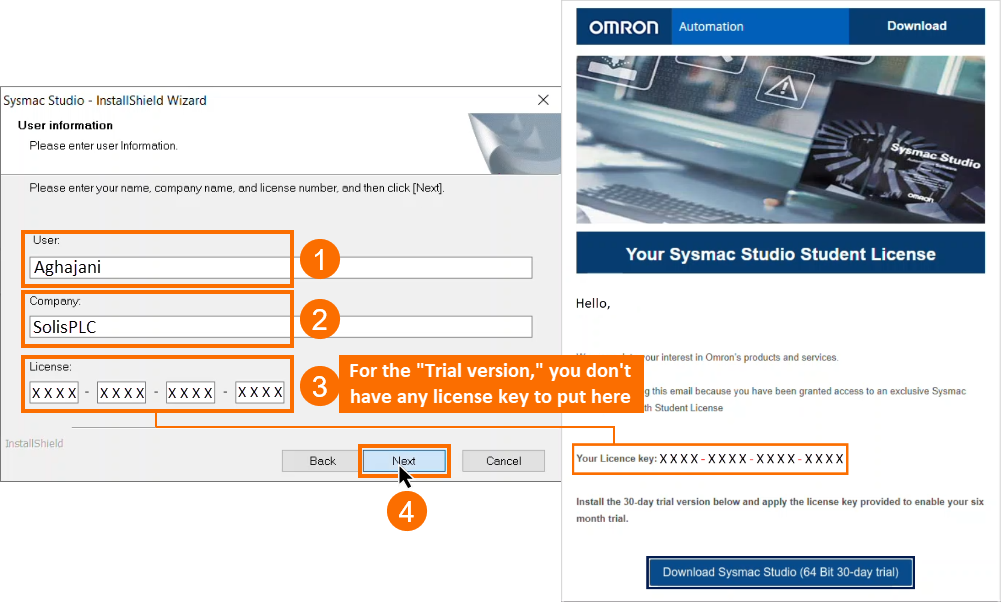 Figure 12 - Omron Sysmac Studio Download | License & User Registration for Software Installation