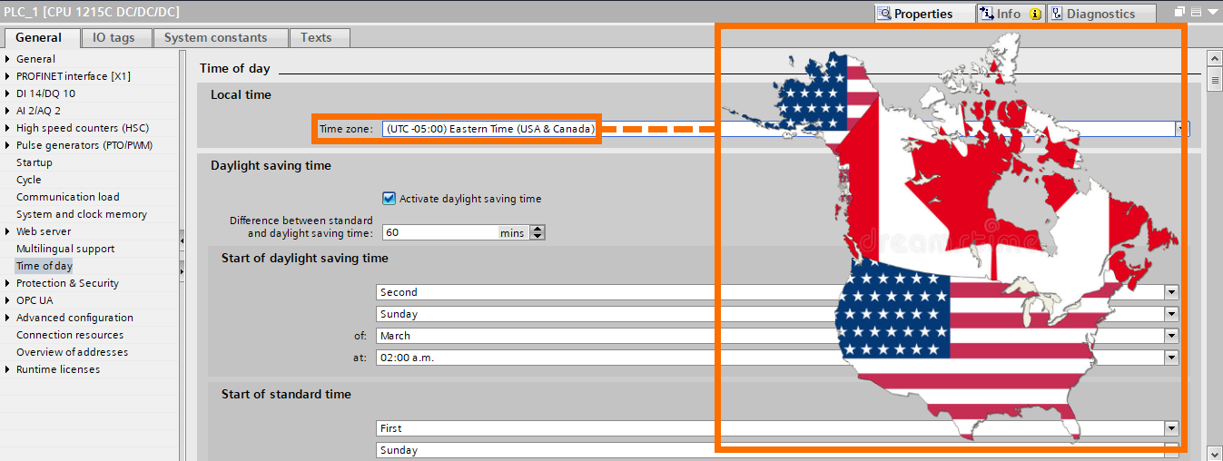 Figure 3.1 - Siemens S7-1200 PLC Configuration | CPU local time setting