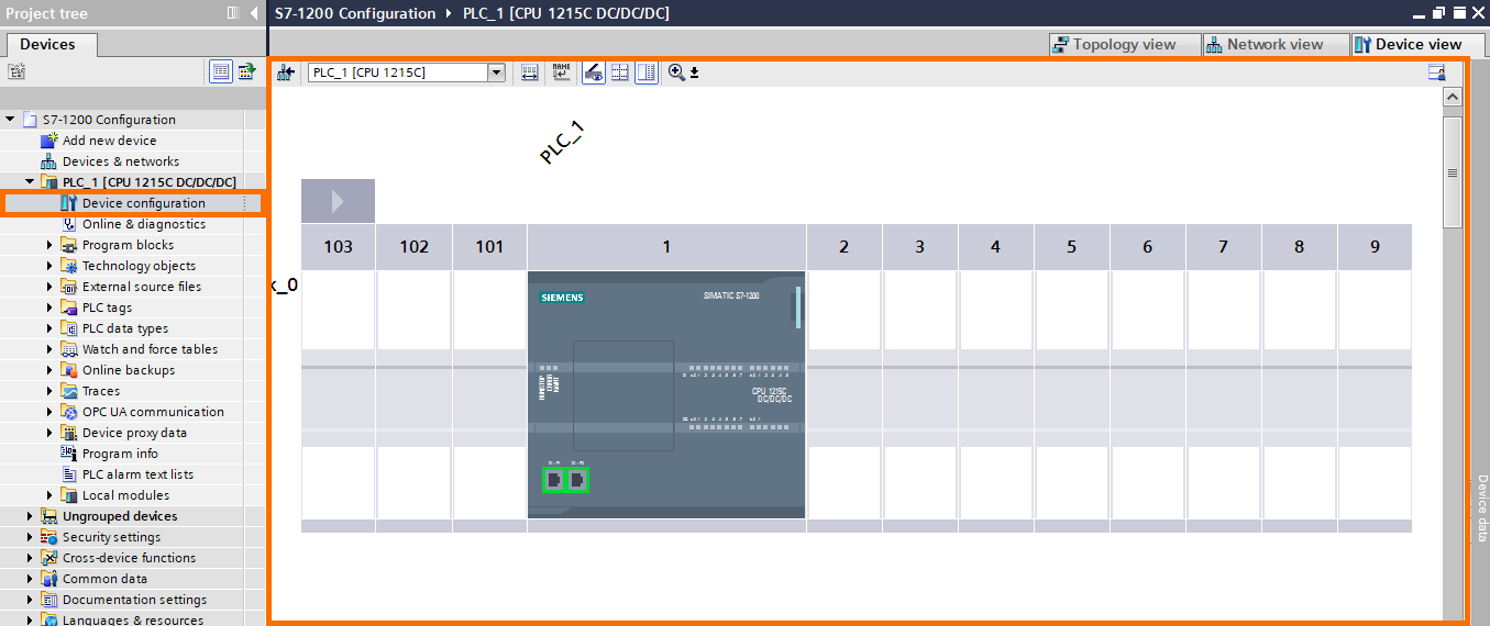 Figure 1.1 - Siemens S7-1200 PLC Programming | Opening the device configuration window for configuring the PLC