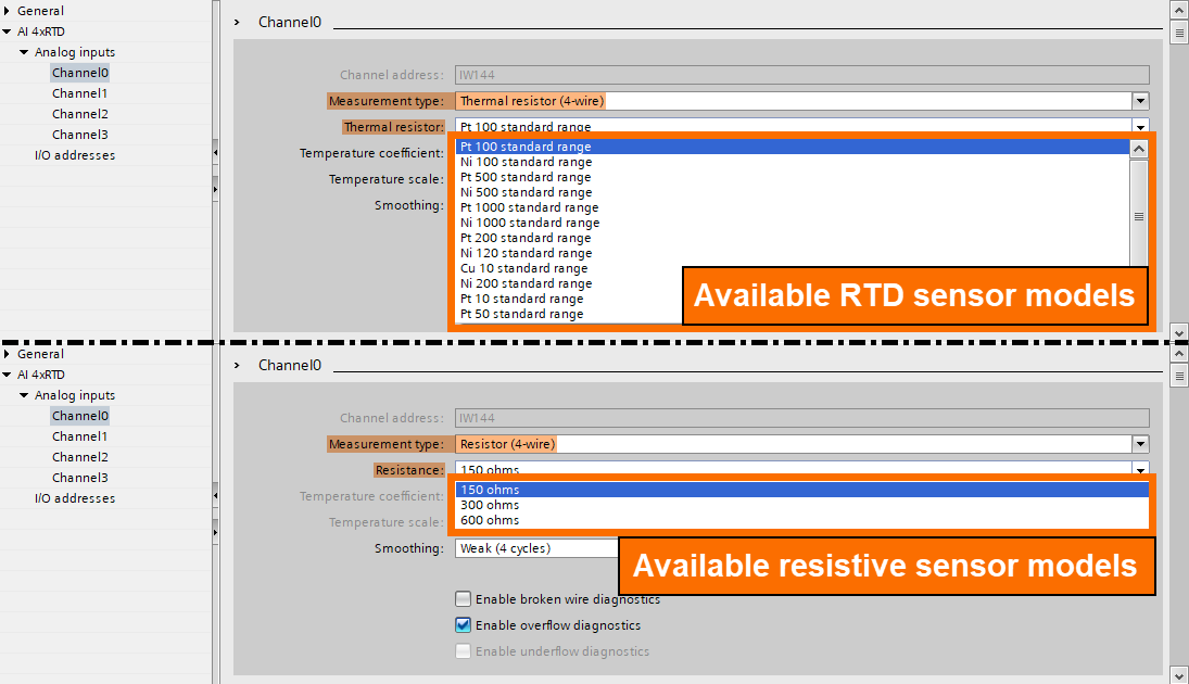 Figure 5.3 - Siemens S7-1200 PLC Programming | Selecting the desired model of RTD/resistance