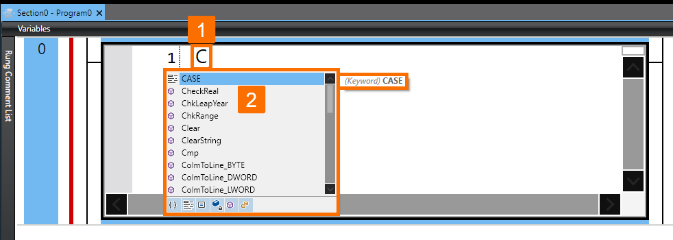 Figure 5.2 - Omron PLC Programming | Entering text in an inline ST box