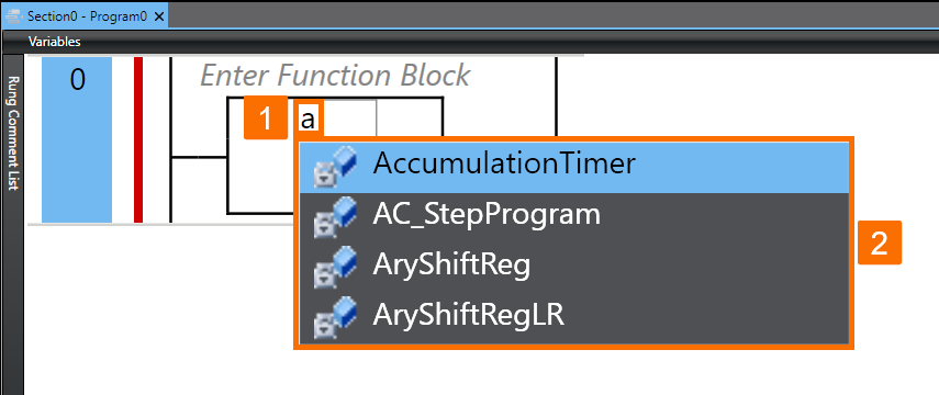 Figure 5.1 - Omron PLC Programming | Entering a variable name in the Ladder editor