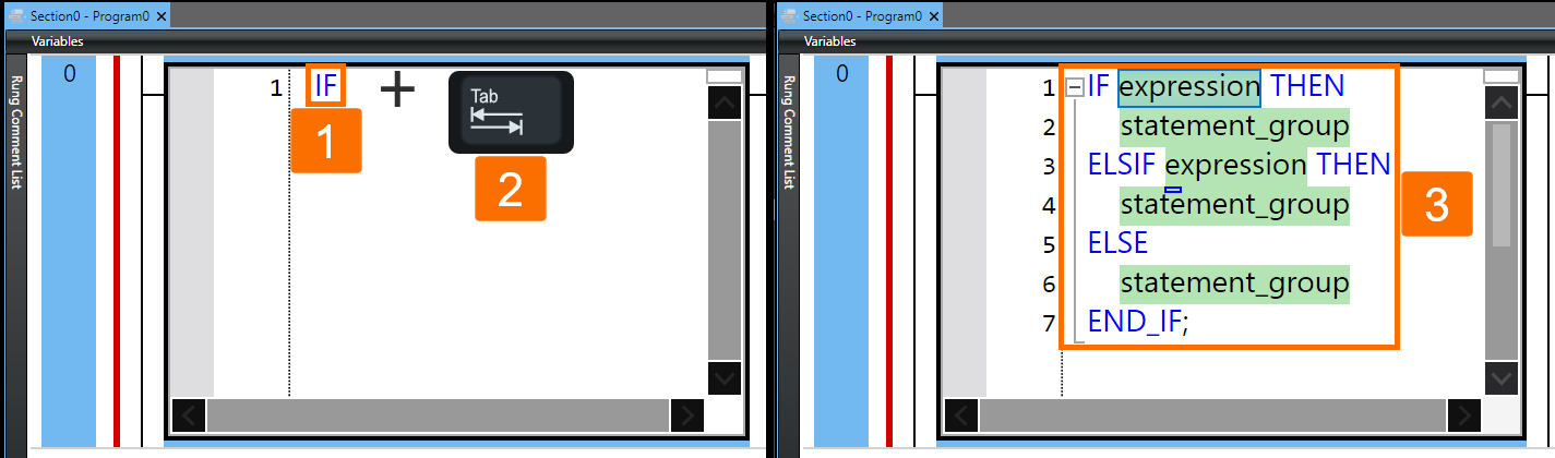 Figure 5.3 - Omron PLC Programming | How to generate a whole ST construct by typing its first keyword