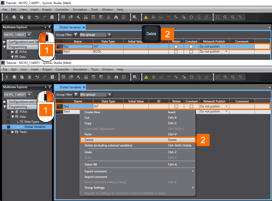 Figure 1.5 - Omron PLC Training | How to delete a global variable only