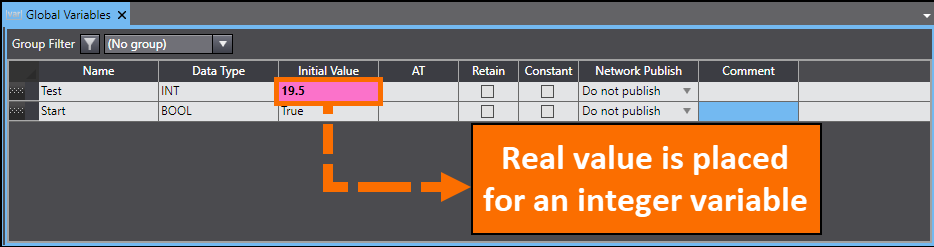 Figure 1.7 - Omron PLC Training | How to detect invalid data in the global variables table