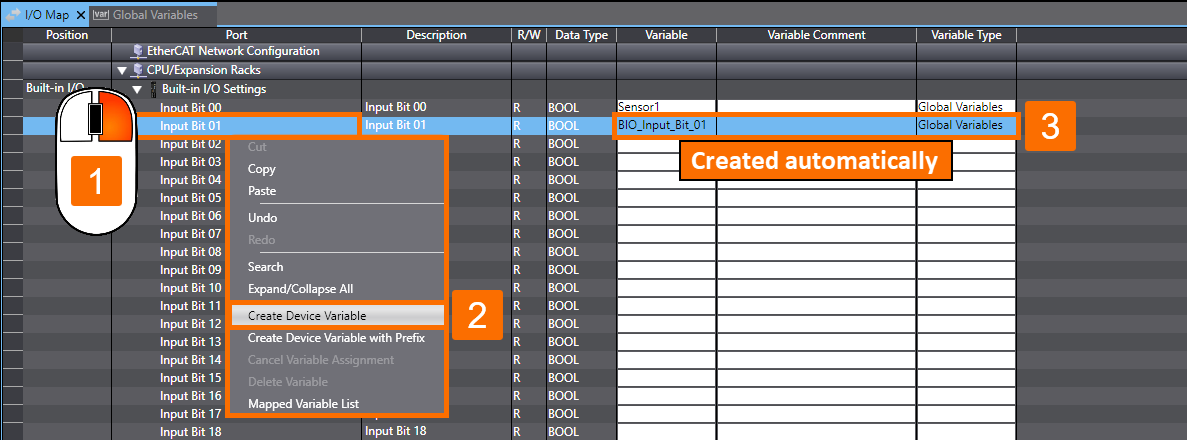 Figure 2.3 - Omron PLC Training | How to create a new device variable automatically