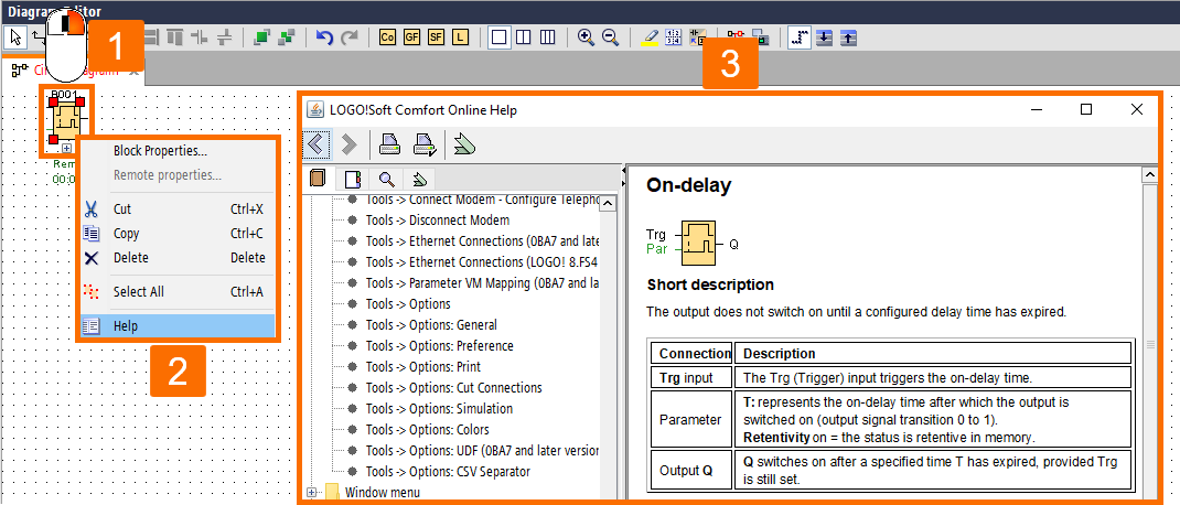 Figure 5.2 - Siemens LOGO PLC Training | How to access relevant help associated with the selected block