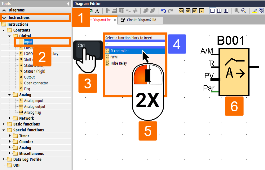 Figure 3.3 - Siemens LOGO PLC Training | How to place blocks using the catalog alongside the Ctrl key