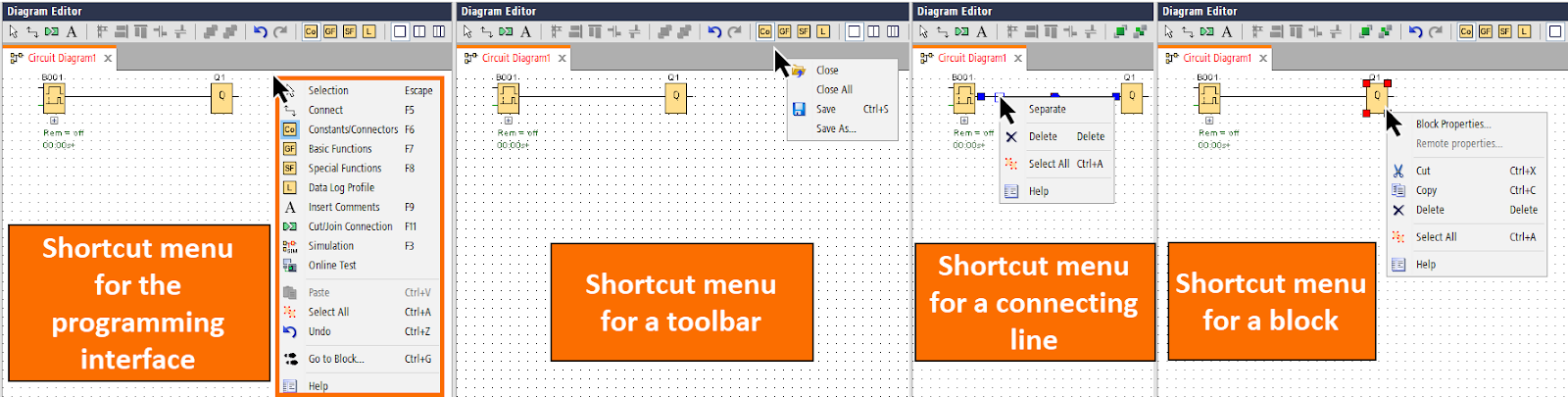 Figure 4.1 - Siemens LOGO PLC Training | Shortcut menus for different objects