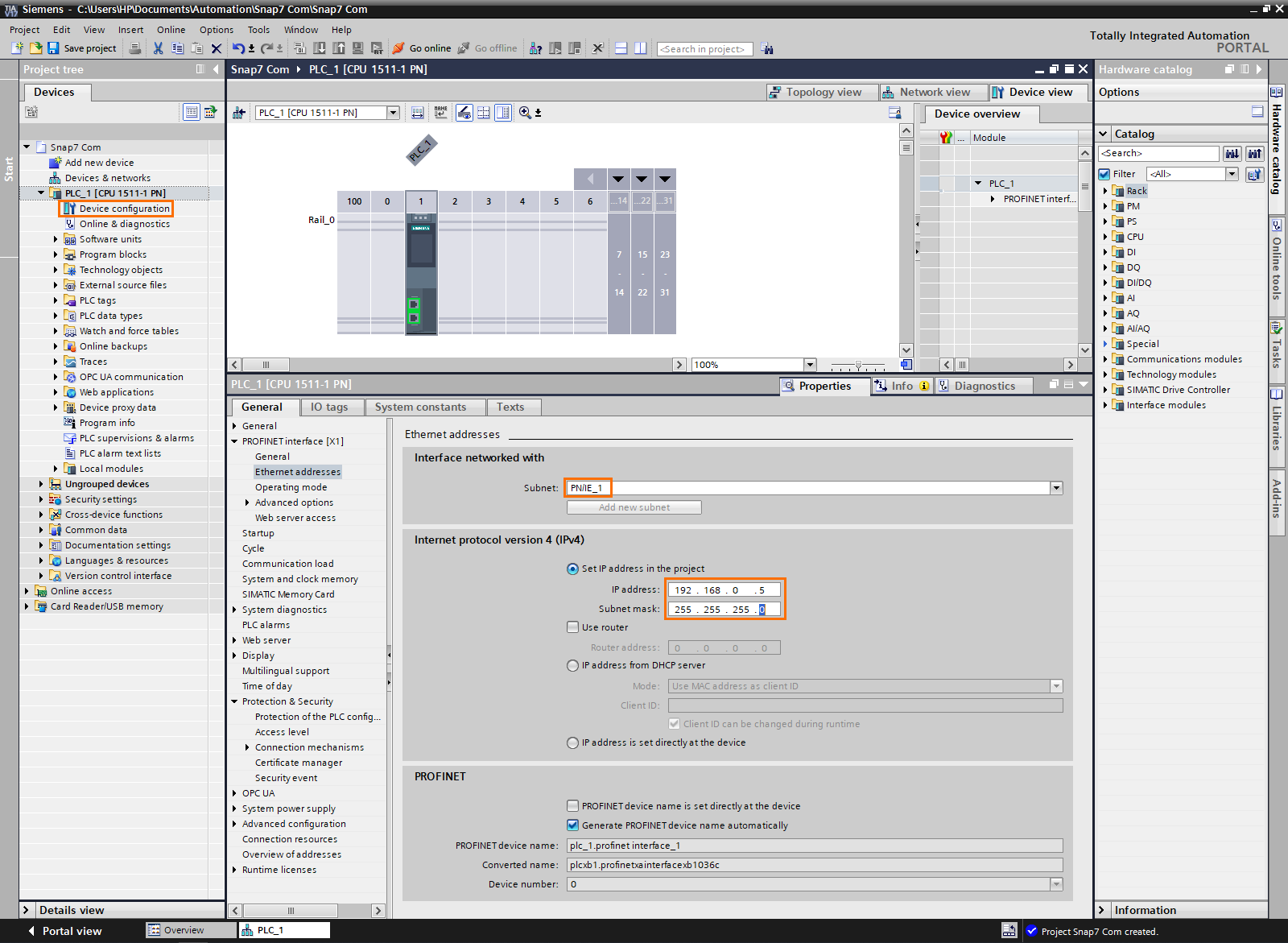 Figure 2.1 - Siemens Snap7 | CPU IP configuration