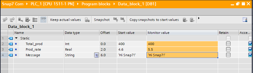 Figure 2.12 - Siemens Snap7 | Updated DB