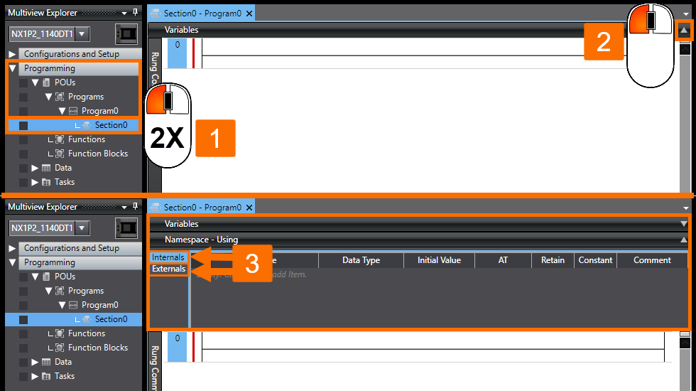 Figure 2.1 - Omron PLC Programming | Accessing the local variable tab page