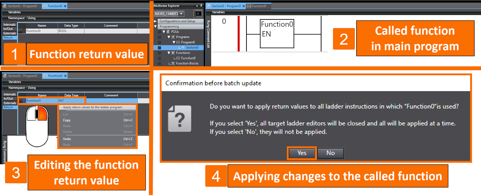 Figure 6.1 - Omron PLC Programming | Applying change in return values to a ladder program - First method