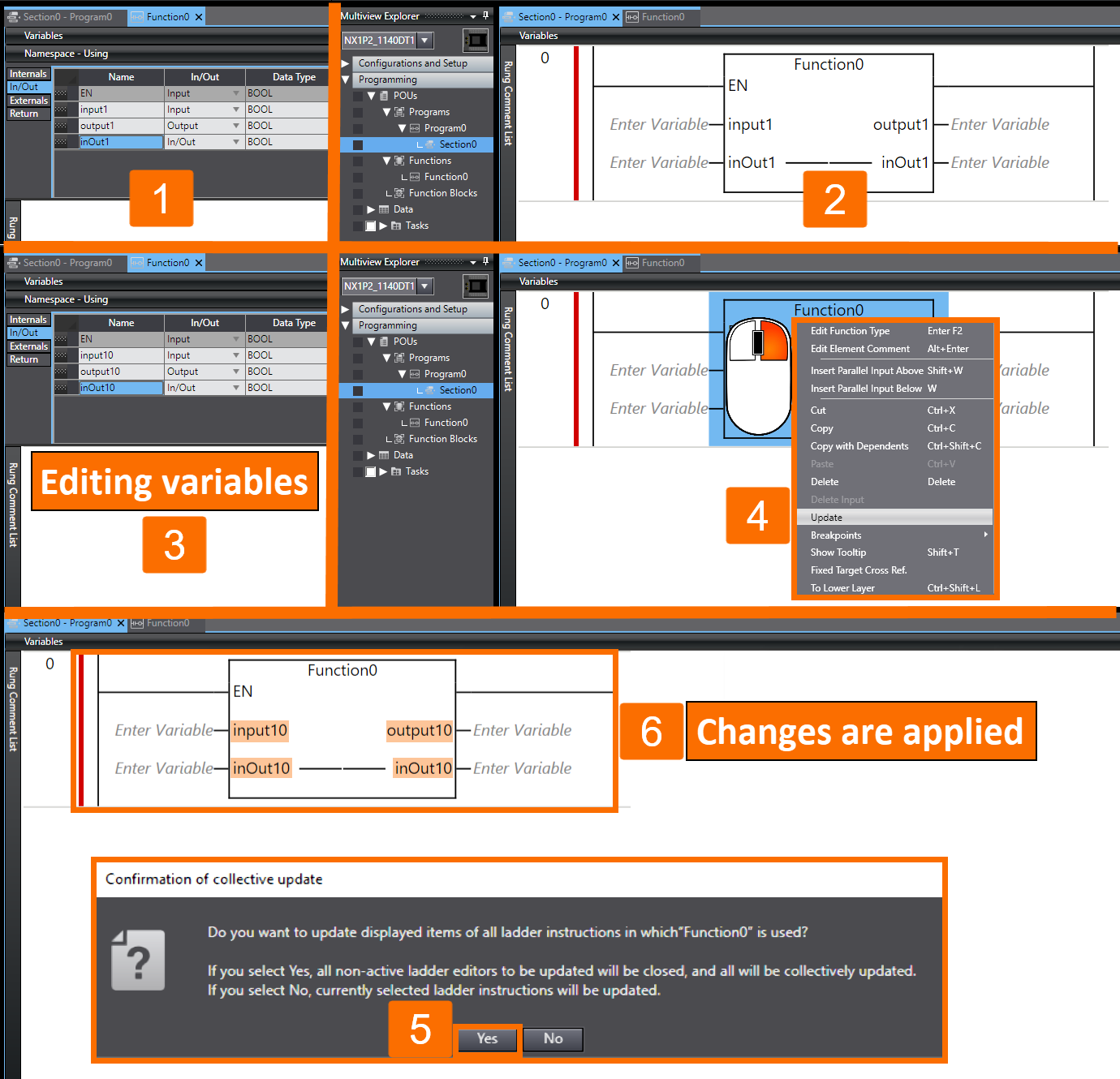 Figure 6.2 - Omron PLC Programming | Applying change in in-out variables or return values to a ladder program - Second method