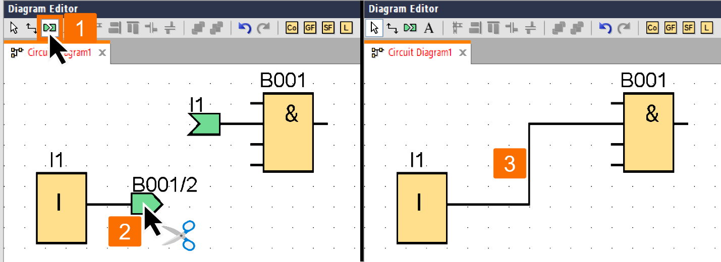 Figure 1.6 - Siemens LOGO! PLC Training | Reconnecting a separate connection line using the cut/join tool