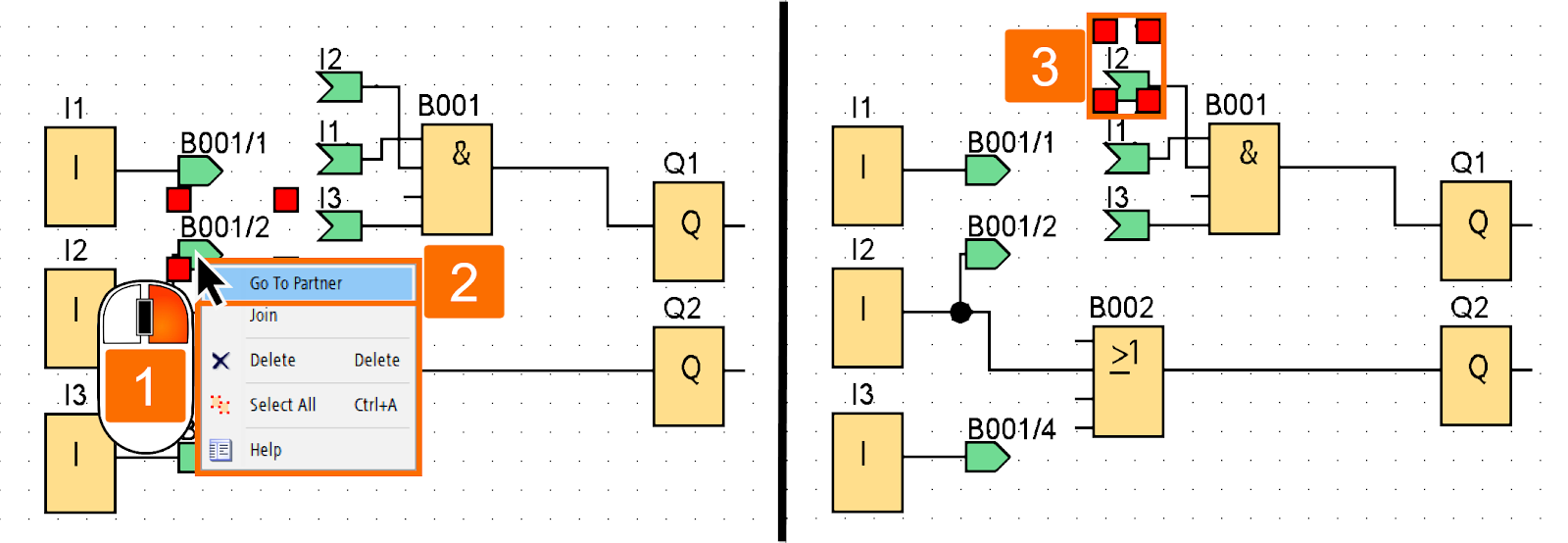 Figure 1.9 - Siemens LOGO! PLC Training | Navigating to the partner end of a cut connection