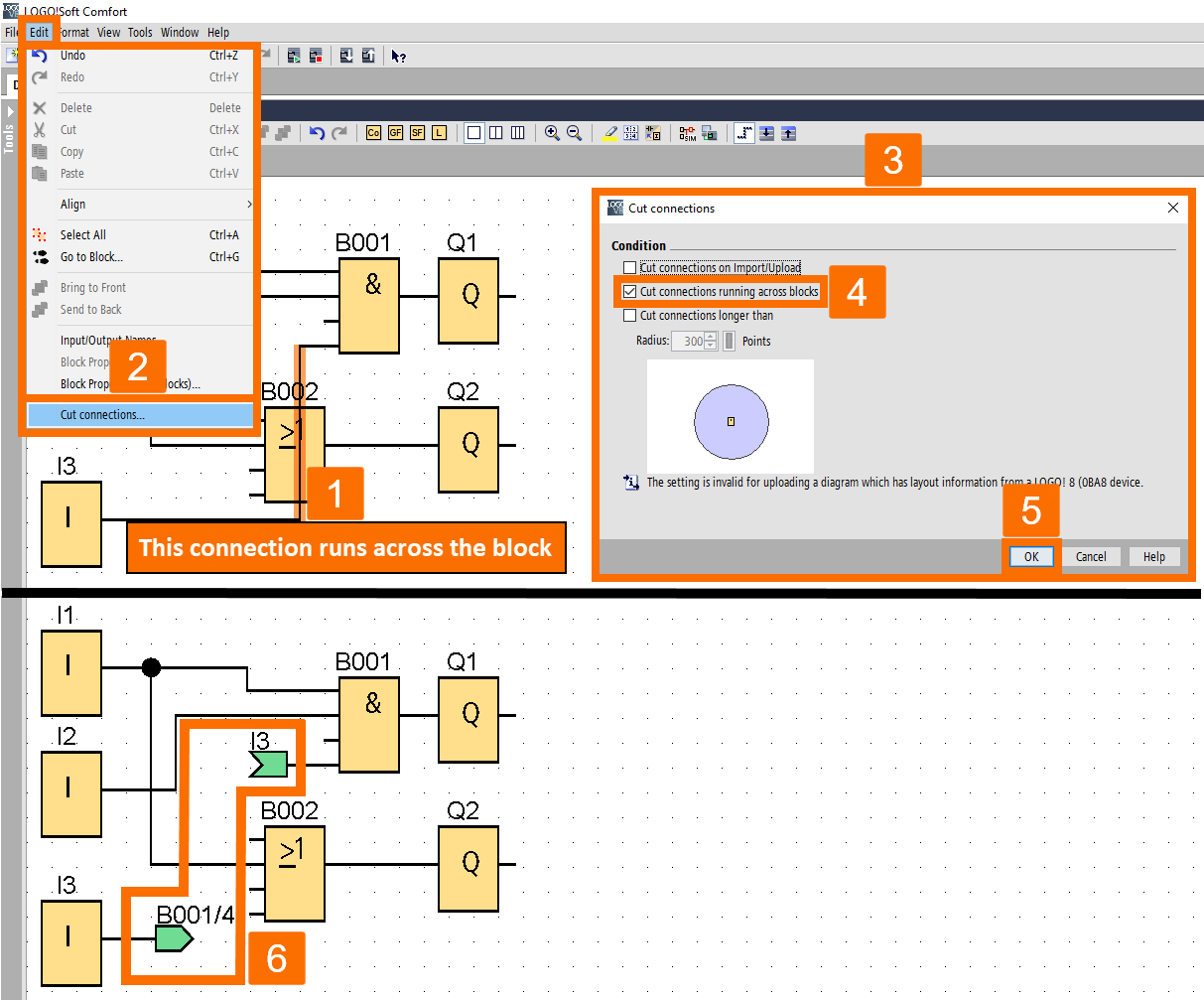 Figure 1.5 - Siemens LOGO! PLC Training | Cutting a connection line routed through a block