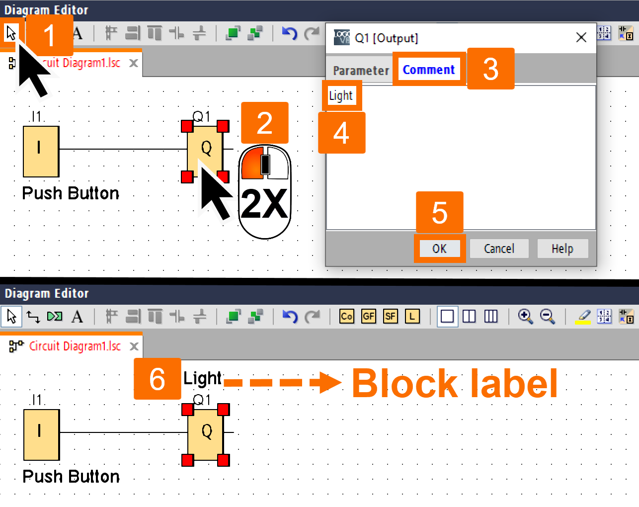 Figure 2.4 - Siemens LOGO! PLC Training | Creating a block-related label using the comment tab of the block properties window