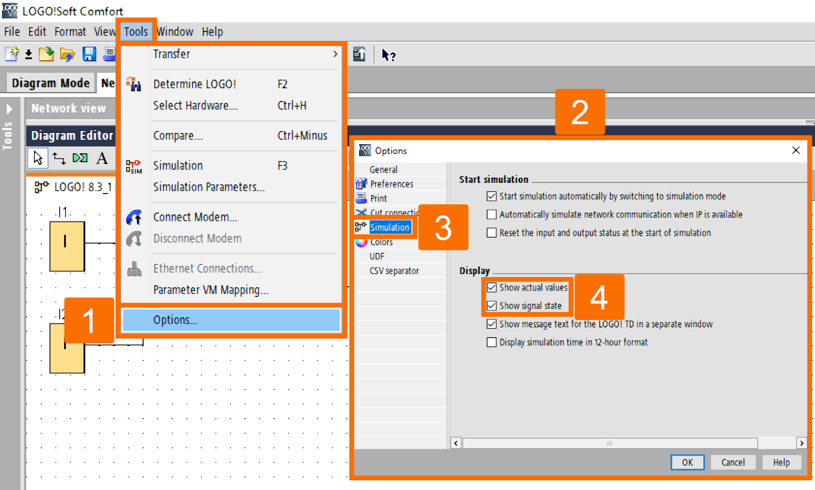 Figure 1.6 - Siemens LOGO! PLC Simulation | Activating signal status and process variables for the simulation process