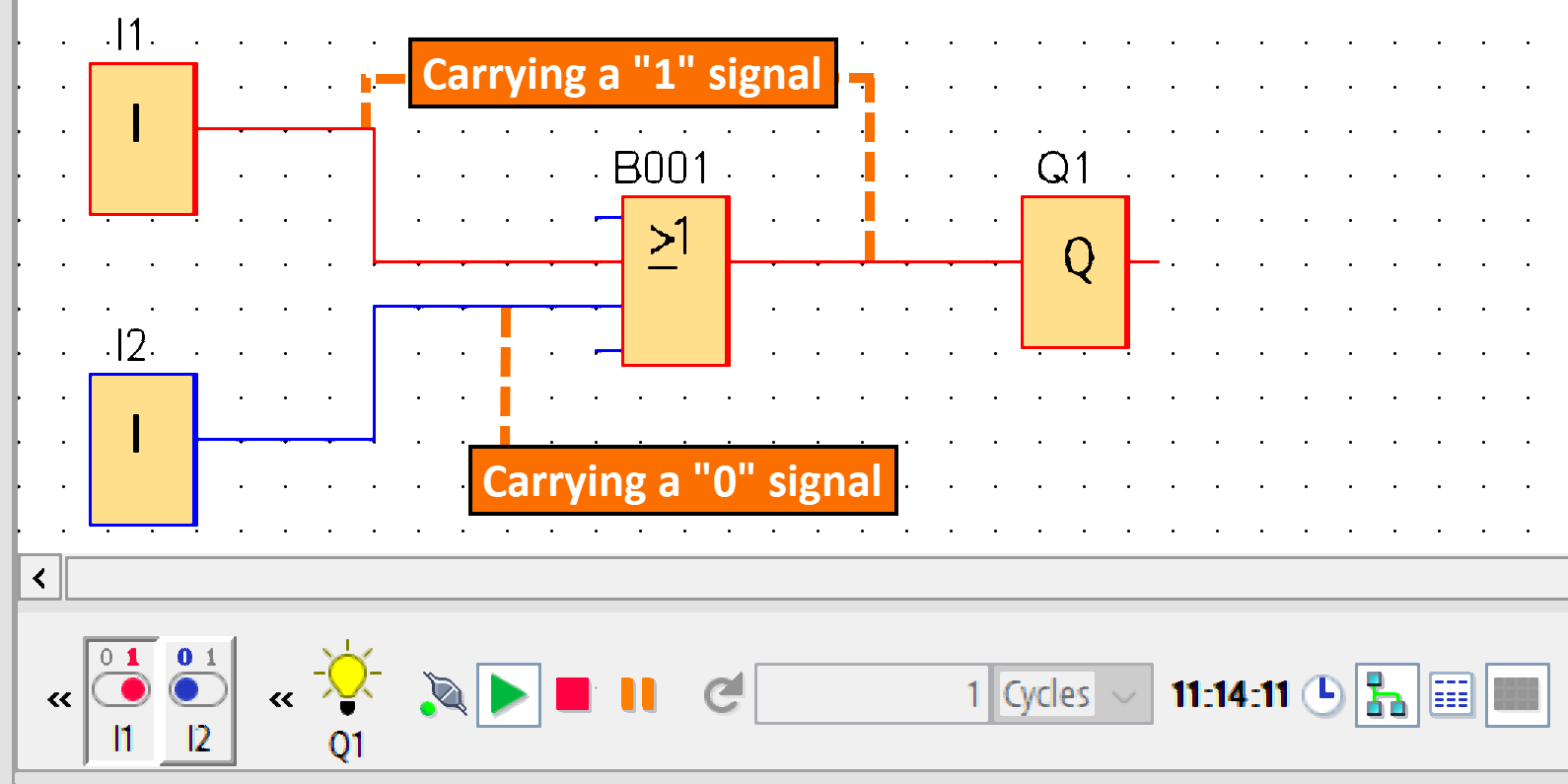 Figure 1.7 - Siemens LOGO! PLC Simulation | Identifying the status of connecting lines