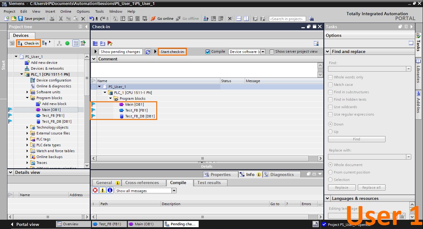 Figure 1.5 - Advanced Siemens TIA Portal PLC Programming | Check-in modifications to the server