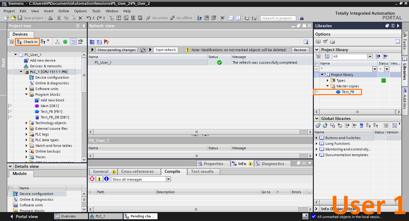 Figure 2.3 - Advanced Siemens TIA Portal PLC Programming | Checking-in the local project library