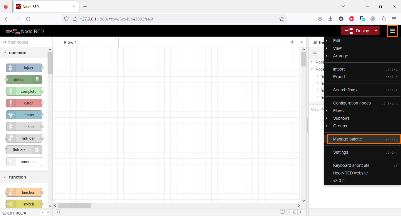 Figure 2.2 - Using Node-Red with Siemens TIA Portal PLC Programming | Palette manager