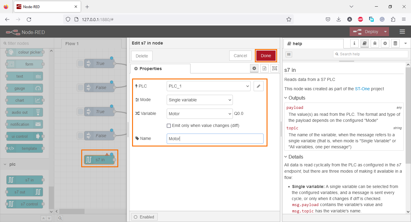 Figure 3.12 - Using Node-Red with Siemens TIA Portal PLC Programming | Configuring the s7 in node