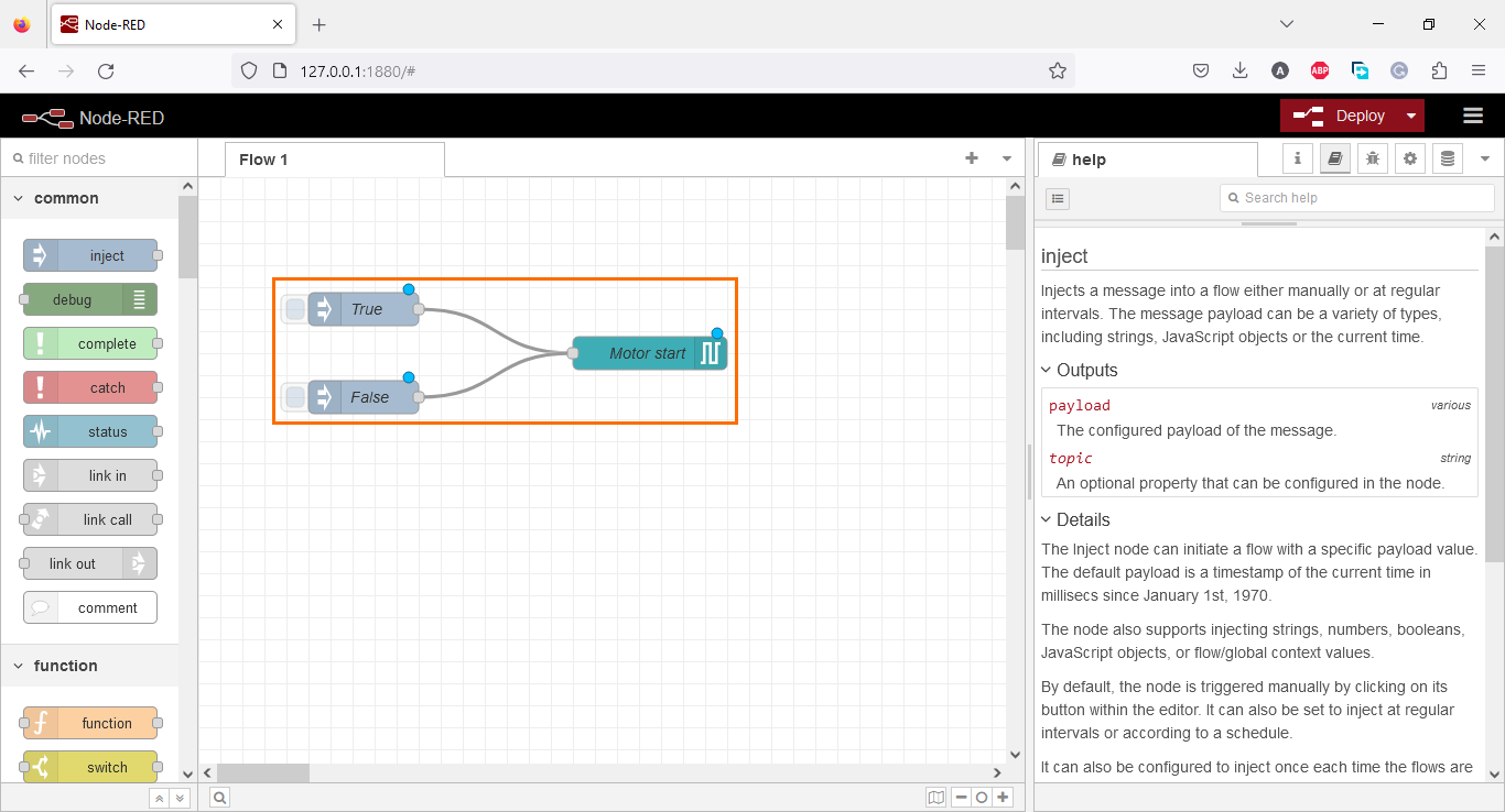 Figure 3.9 - Using Node-Red with Siemens TIA Portal PLC Programming | Boolean control nodes