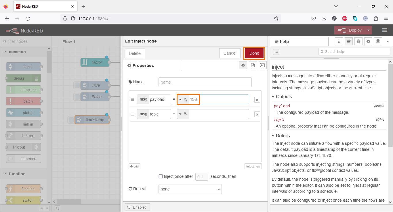 Figure 3.17 - Using Node-Red with Siemens TIA Portal PLC Programming | Adding the value of the integer to send