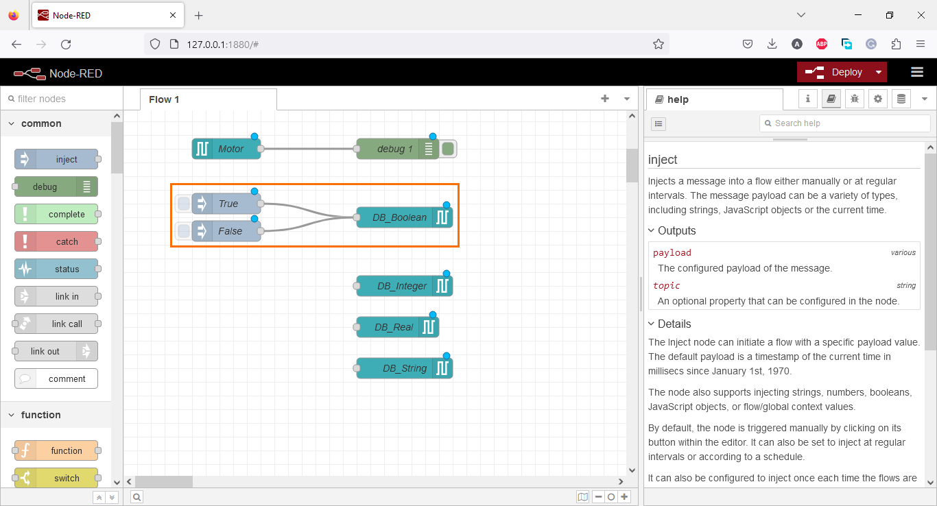 Figure 3.15 - Using Node-Red with Siemens TIA Portal PLC Programming | Boolean control for the first DB element