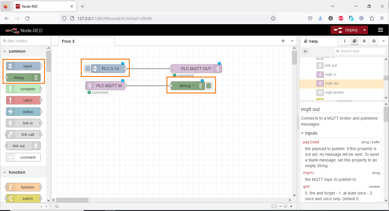 Figure 1.10 - PLC Data over MQTT Broker Mosquitto Node-Red | Node-RED program