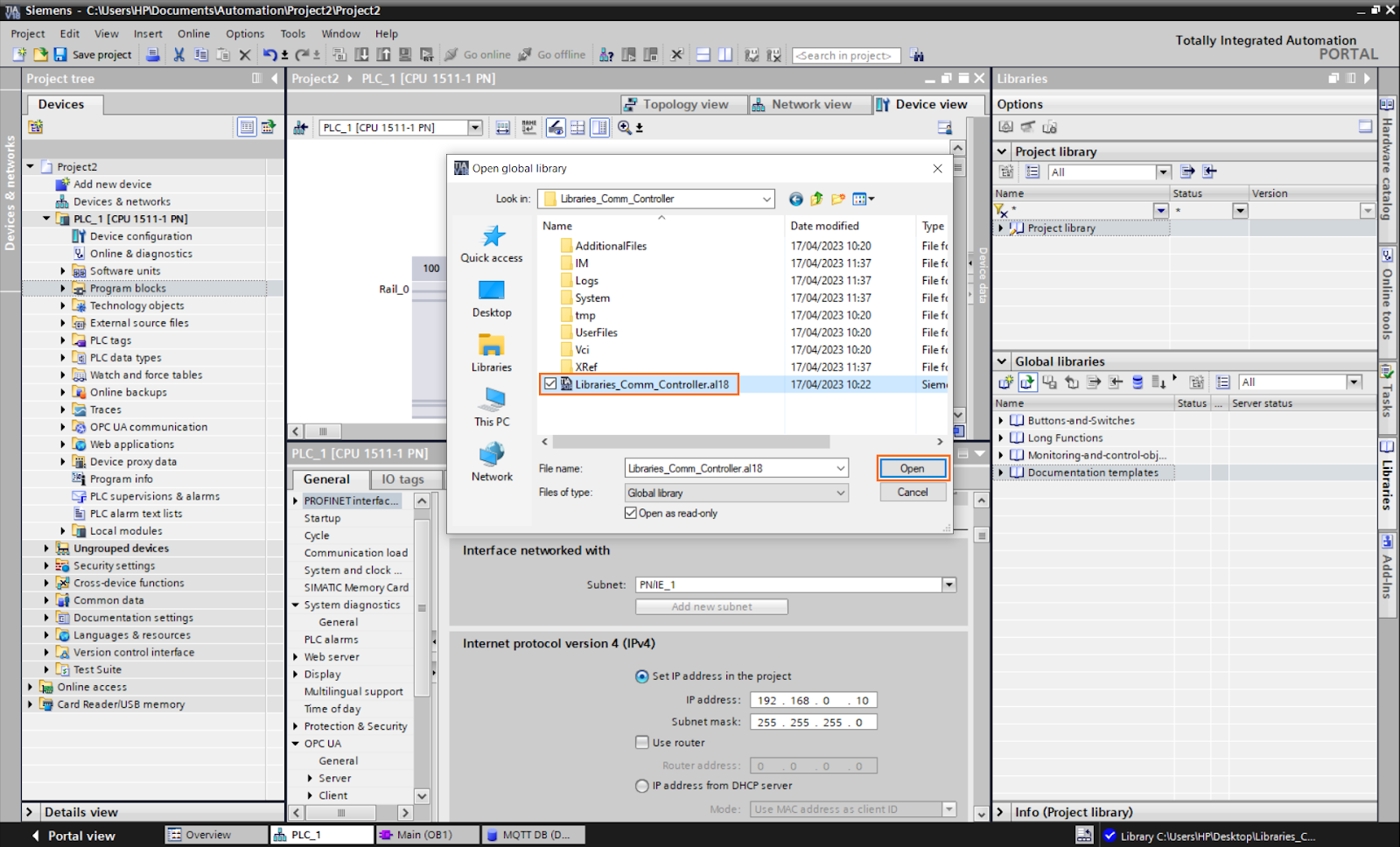 Figure 2.4 - PLC Data over MQTT Broker Mosquitto Node-Red | Selecting the library