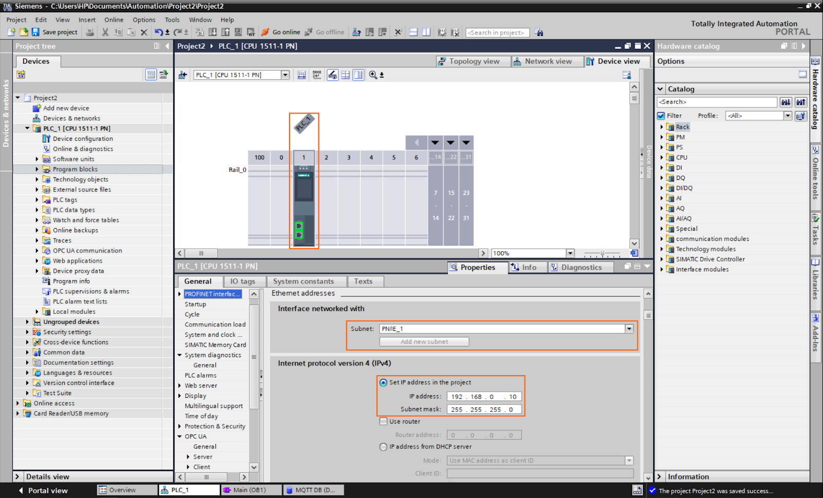 Figure 2.1 - PLC Data over MQTT Broker Mosquitto Node-Red | TIA Portal CPU configuration