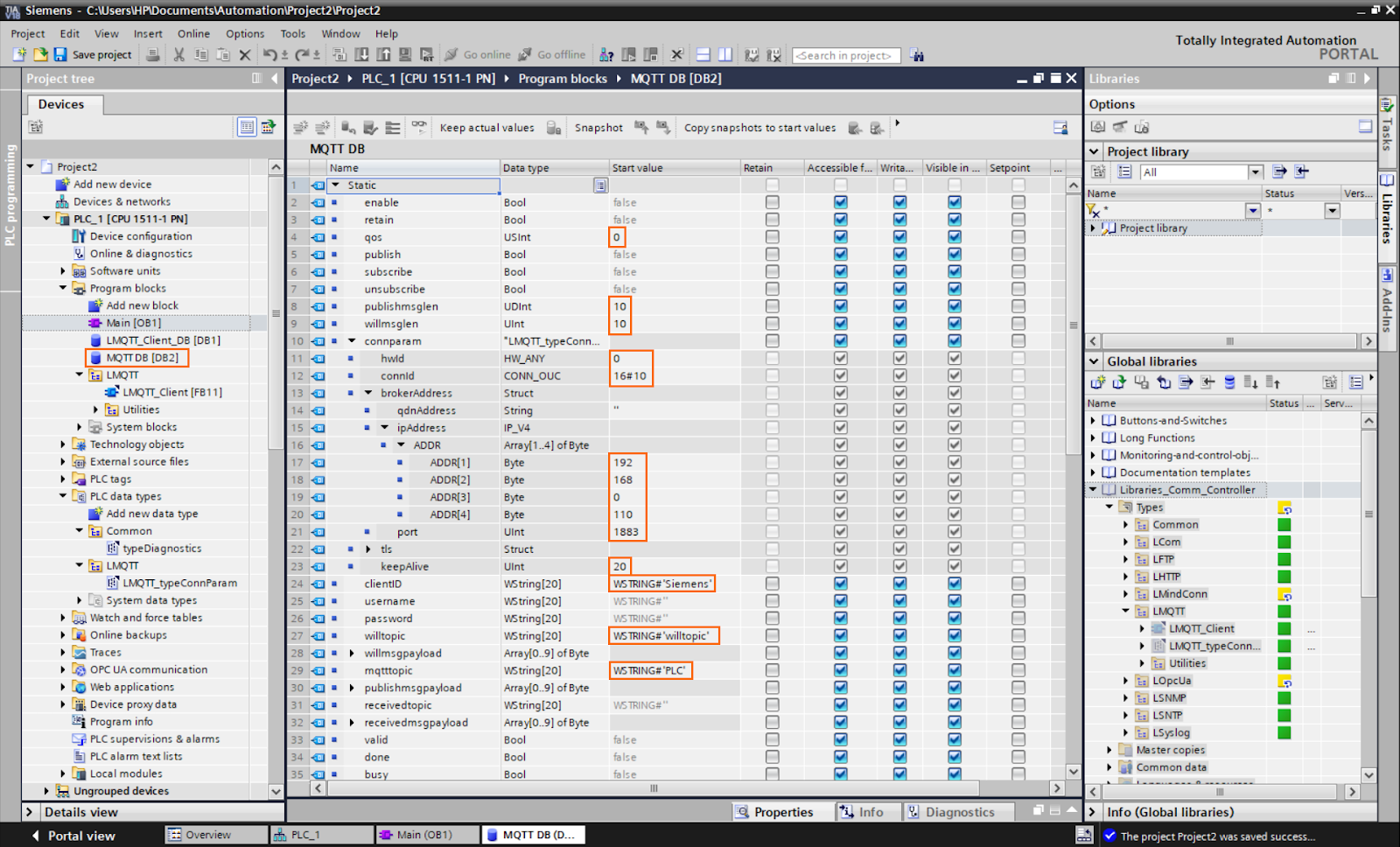 Figure 2.7 - PLC Data over MQTT Broker Mosquitto Node-Red | MQTT DB elements part 1