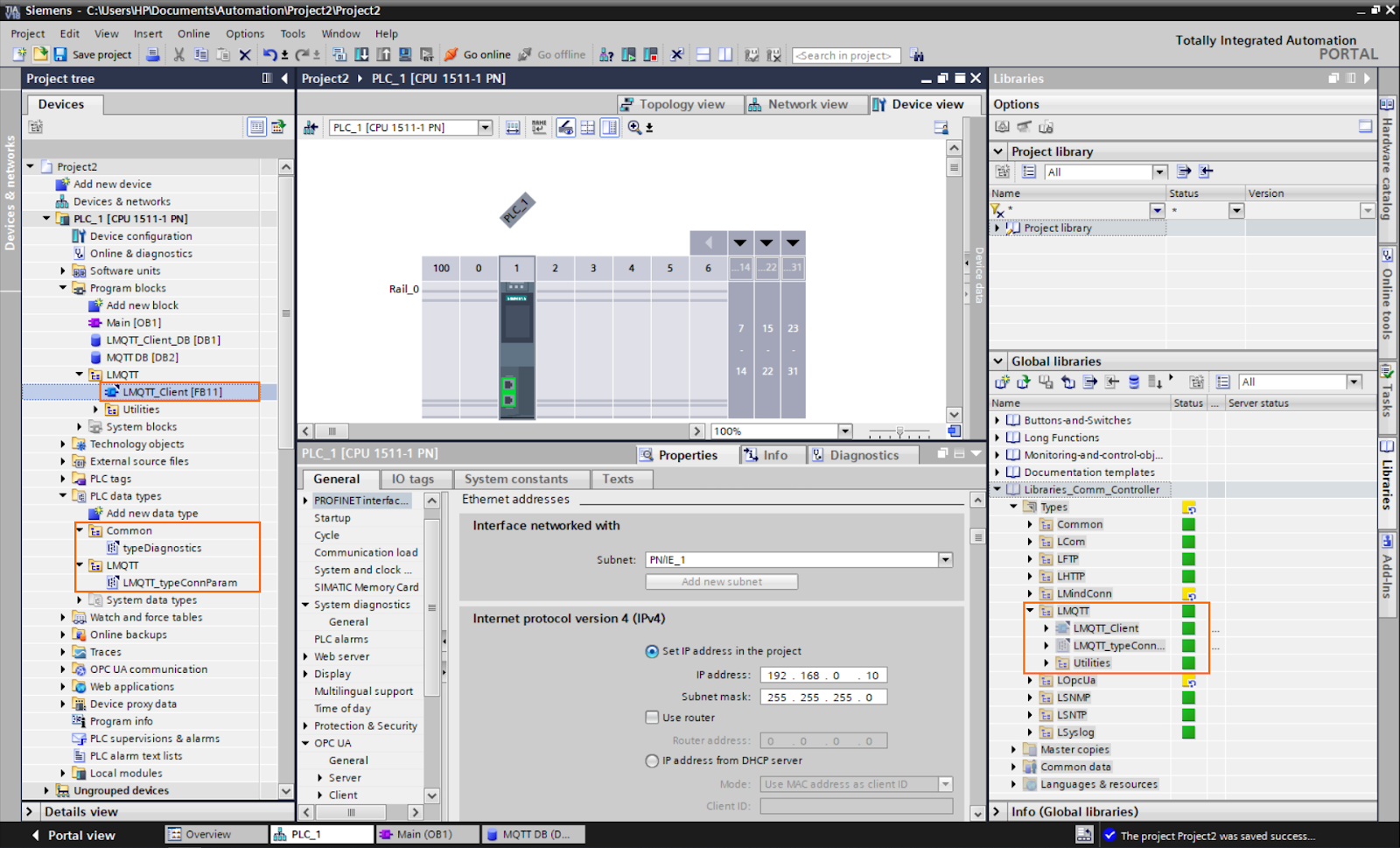 Figure 2.5 - PLC Data over MQTT Broker Mosquitto Node-Red | Adding the library to the project