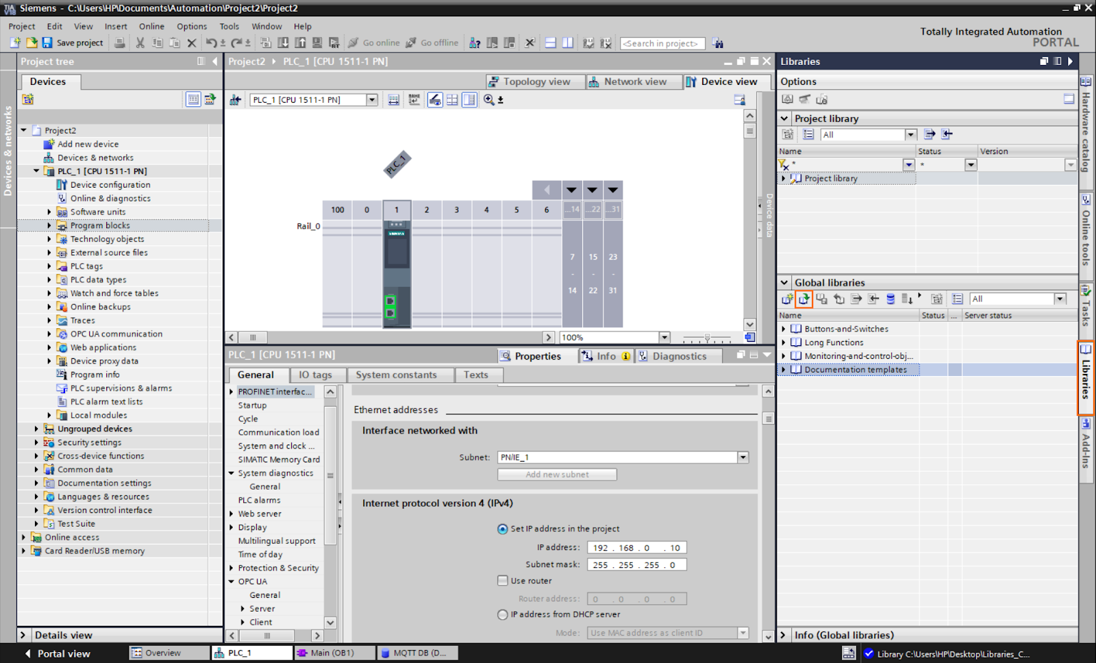 Figure 2.3 - PLC Data over MQTT Broker Mosquitto Node-Red | Opening the library