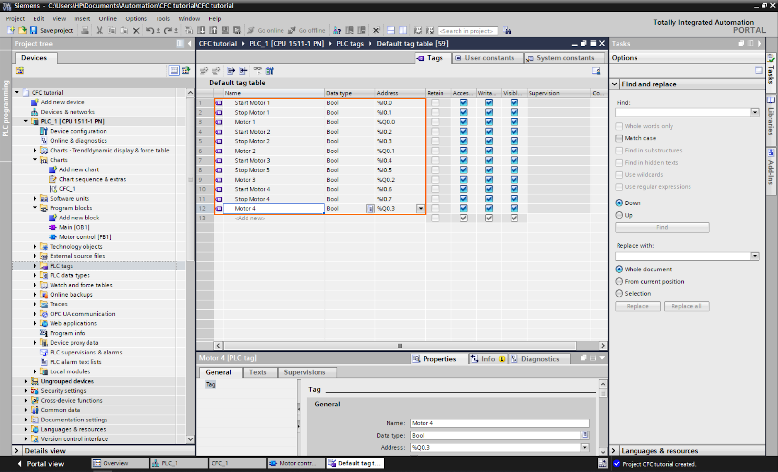 Figure 1.11: Control Flow Chart PLC programming in TIA Portal | Creating the tags of the remaining motors