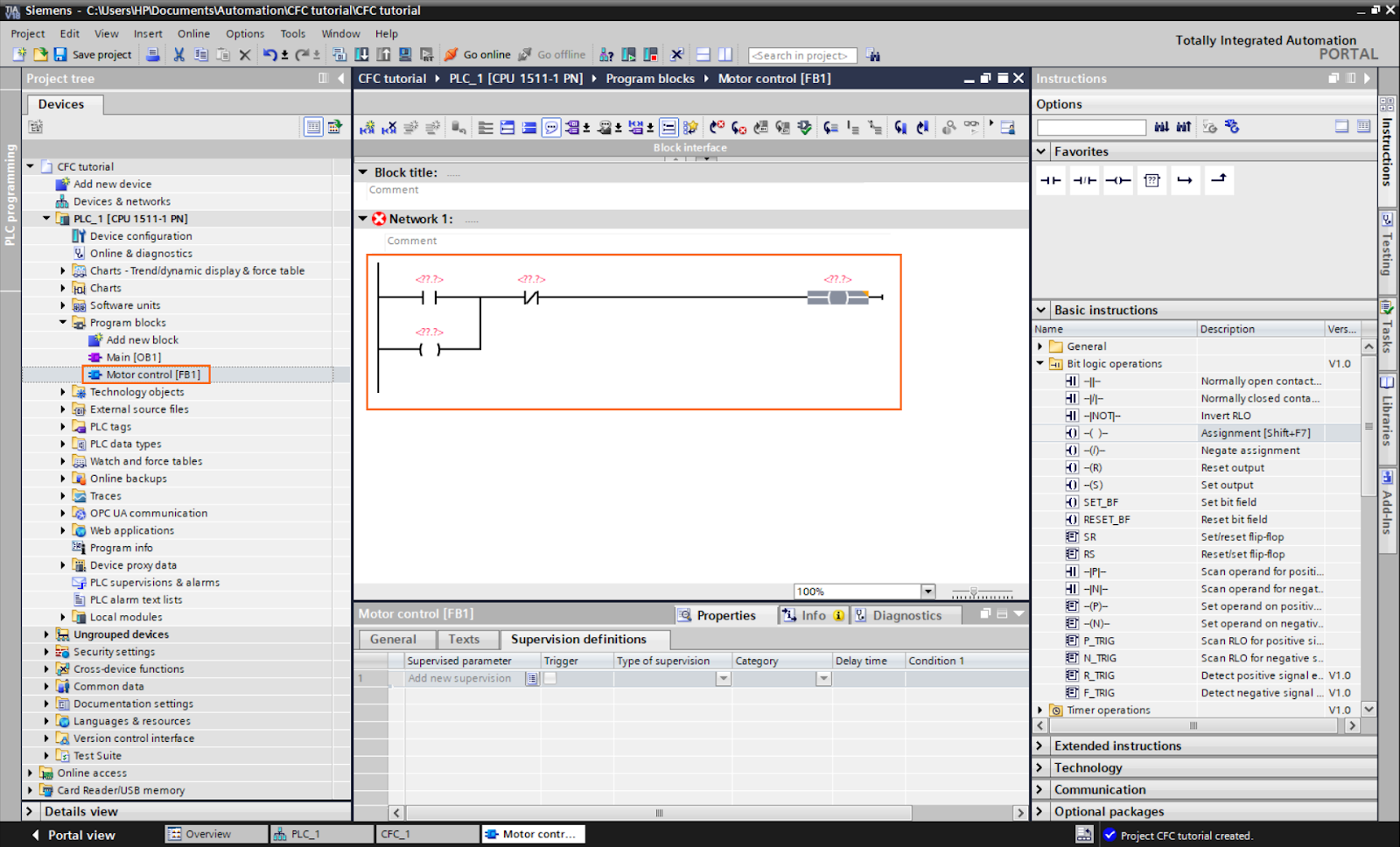 Figure 1.6: Control Flow Chart PLC programming in TIA Portal | Creating the FB program